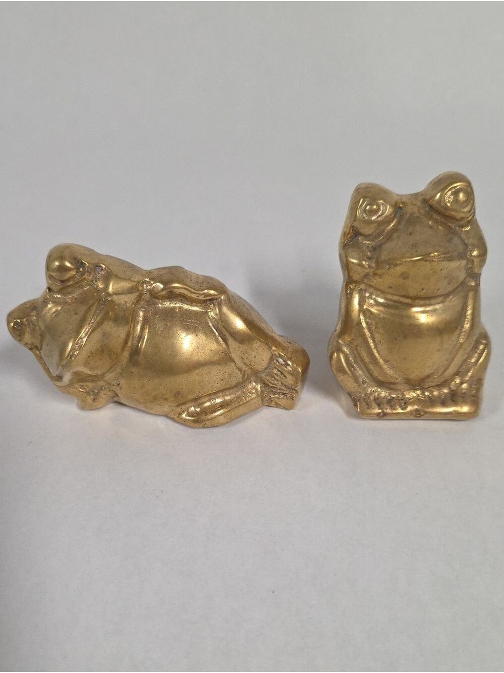 MCM Vintage Chubby Whimsical Pair Solid Brass Frogs - Sitting & Lounging